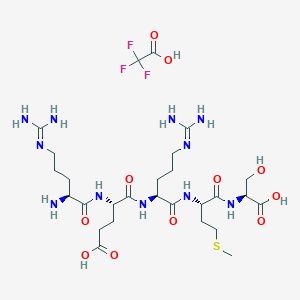 (4S)-4-[[(2S)-2-amino-5-(diaminomethylideneamino)pentanoyl]amino]-5-[[(2S)-1-[[(2S)-1-[[(1S)-1-carboxy-2-hydroxyethyl]amino]-4-methylsulfanyl-1-oxobutan-2-yl]amino]-5-(diaminomethylideneamino)-1-oxopentan-2-yl]amino]-5-oxopentanoic acid;2,2,2-trifluoroacetic acid
