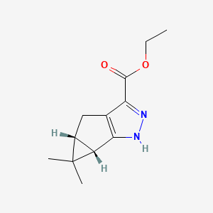 molecular formula C12H16N2O2 B11779228 ethyl (2S,4R)-3,3-dimethyl-8,9-diazatricyclo[4.3.0.02,4]nona-1(6),7-diene-7-carboxylate 