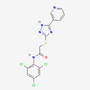 molecular formula C15H10Cl3N5OS B11779337 2-((3-(Pyridin-3-yl)-1H-1,2,4-triazol-5-yl)thio)-N-(2,4,6-trichlorophenyl)acetamide 