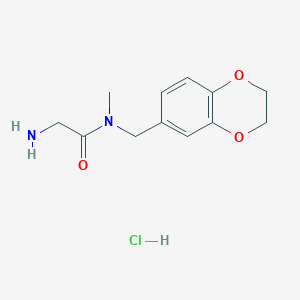 molecular formula C12H17ClN2O3 B11779450 2-Amino-N-((2,3-dihydrobenzo[b][1,4]dioxin-6-yl)methyl)-N-methylacetamide hydrochloride 