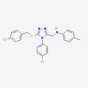 molecular formula C23H20Cl2N4S B11779547 N-((5-((4-Chlorobenzyl)thio)-4-(4-chlorophenyl)-4H-1,2,4-triazol-3-yl)methyl)-4-methylaniline 