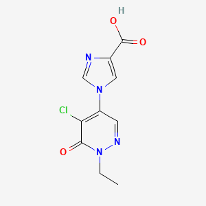 molecular formula C10H9ClN4O3 B11779594 1-(5-Chloro-1-ethyl-6-oxo-1,6-dihydropyridazin-4-yl)-1H-imidazole-4-carboxylic acid 
