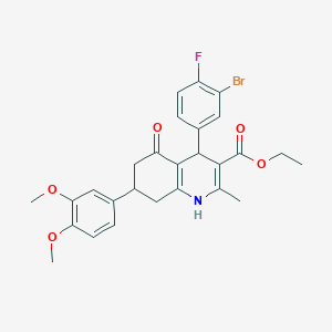 molecular formula C27H27BrFNO5 B11779724 Ethyl 4-(3-bromo-4-fluorophenyl)-7-(3,4-dimethoxyphenyl)-2-methyl-5-oxo-1,4,5,6,7,8-hexahydroquinoline-3-carboxylate 