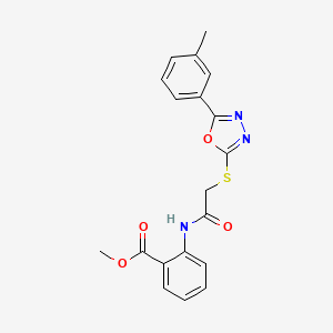 molecular formula C19H17N3O4S B11779763 Methyl 2-(2-((5-(m-tolyl)-1,3,4-oxadiazol-2-yl)thio)acetamido)benzoate 