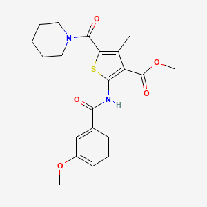 molecular formula C21H24N2O5S B11779880 Methyl 2-(3-methoxybenzamido)-4-methyl-5-(piperidine-1-carbonyl)thiophene-3-carboxylate 