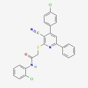 molecular formula C26H17Cl2N3OS B11779924 N-(2-Chlorophenyl)-2-((4-(4-chlorophenyl)-3-cyano-6-phenylpyridin-2-yl)thio)acetamide 