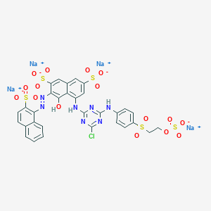 molecular formula C31H20ClN7Na4O16S5 B1177996 tetrasodium;5-[[4-chloro-6-[4-(2-sulfonatooxyethylsulfonyl)anilino]-1,3,5-triazin-2-yl]amino]-4-hydroxy-3-[(2-sulfonatonaphthalen-1-yl)diazenyl]naphthalene-2,7-disulfonate CAS No. 125830-49-1