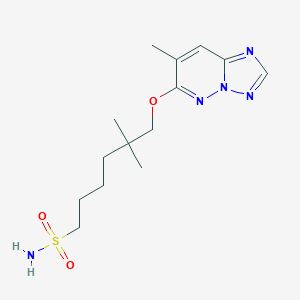 molecular formula C14H23N5O3S B117800 1-Hexanesulfonamide, 5,5-dimethyl-6-((7-methyl(1,2,4)triazolo(1,5-b)pyridazin-6-yl)oxy)- CAS No. 152537-62-7