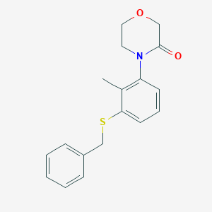 molecular formula C18H19NO2S B11780436 4-(3-(Benzylthio)-2-methylphenyl)morpholin-3-one 