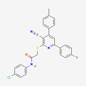 molecular formula C27H19ClFN3OS B11781571 N-(4-Chlorophenyl)-2-((3-cyano-6-(4-fluorophenyl)-4-(p-tolyl)pyridin-2-yl)thio)acetamide 
