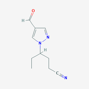 molecular formula C10H13N3O B11781895 4-(4-Formyl-1H-pyrazol-1-yl)hexanenitrile 