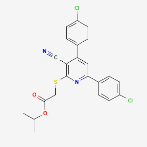 molecular formula C23H18Cl2N2O2S B11782633 Isopropyl 2-((4,6-bis(4-chlorophenyl)-3-cyanopyridin-2-yl)thio)acetate 