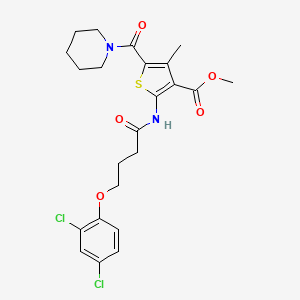 molecular formula C23H26Cl2N2O5S B11783322 Methyl 2-(4-(2,4-dichlorophenoxy)butanamido)-4-methyl-5-(piperidine-1-carbonyl)thiophene-3-carboxylate 