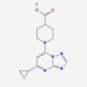 molecular formula C14H17N5O2 B11783739 1-(5-Cyclopropyl-[1,2,4]triazolo[1,5-a]pyrimidin-7-yl)piperidine-4-carboxylic acid 