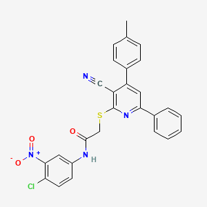 molecular formula C27H19ClN4O3S B11784023 N-(4-Chloro-3-nitrophenyl)-2-((3-cyano-6-phenyl-4-(p-tolyl)pyridin-2-yl)thio)acetamide 
