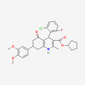 molecular formula C30H31ClFNO5 B11784150 Cyclopentyl 4-(2-chloro-6-fluorophenyl)-7-(3,4-dimethoxyphenyl)-2-methyl-5-oxo-1,4,5,6,7,8-hexahydroquinoline-3-carboxylate 