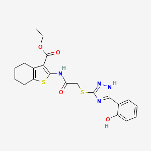 molecular formula C21H22N4O4S2 B11784621 Ethyl 2-(2-((3-(2-hydroxyphenyl)-1H-1,2,4-triazol-5-yl)thio)acetamido)-4,5,6,7-tetrahydrobenzo[b]thiophene-3-carboxylate 