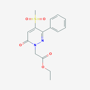 molecular formula C15H16N2O5S B11785086 Ethyl2-(4-(methylsulfonyl)-6-oxo-3-phenylpyridazin-1(6H)-yl)acetate 