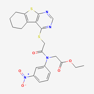 molecular formula C22H22N4O5S2 B11785244 Ethyl 2-(N-(3-nitrophenyl)-2-((5,6,7,8-tetrahydrobenzo[4,5]thieno[2,3-d]pyrimidin-4-yl)thio)acetamido)acetate 