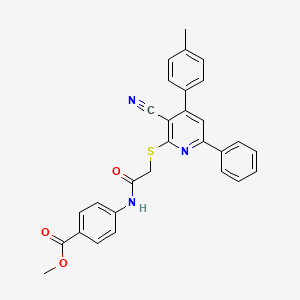molecular formula C29H23N3O3S B11785335 Methyl 4-(2-((3-cyano-6-phenyl-4-(p-tolyl)pyridin-2-yl)thio)acetamido)benzoate 