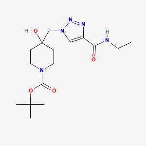 molecular formula C16H27N5O4 B11785940 tert-Butyl 4-((4-(ethylcarbamoyl)-1H-1,2,3-triazol-1-yl)methyl)-4-hydroxypiperidine-1-carboxylate 