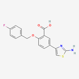 molecular formula C17H13FN2O3S B11785948 5-(2-Aminothiazol-4-yl)-2-((4-fluorobenzyl)oxy)benzoic acid 
