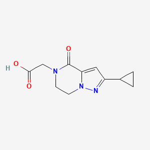 molecular formula C11H13N3O3 B11786603 2-(2-Cyclopropyl-4-oxo-6,7-dihydropyrazolo[1,5-a]pyrazin-5(4H)-yl)acetic acid 
