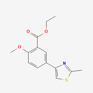 molecular formula C14H15NO3S B11788273 Ethyl2-methoxy-5-(2-methylthiazol-4-yl)benzoate 