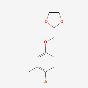 molecular formula C11H13BrO3 B11788334 2-((4-Bromo-3-methylphenoxy)methyl)-1,3-dioxolane 