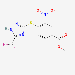 molecular formula C12H10F2N4O4S B11788707 Ethyl 4-((5-(difluoromethyl)-4H-1,2,4-triazol-3-yl)thio)-3-nitrobenzoate 