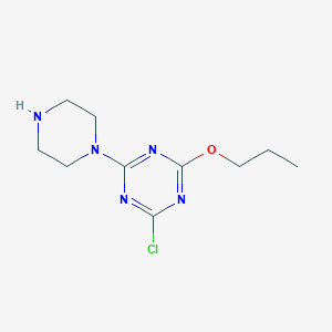 molecular formula C10H16ClN5O B11789161 2-Chloro-4-(piperazin-1-yl)-6-propoxy-1,3,5-triazine 