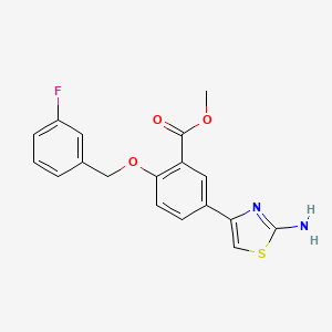 molecular formula C18H15FN2O3S B11789313 Methyl 5-(2-aminothiazol-4-yl)-2-((3-fluorobenzyl)oxy)benzoate 