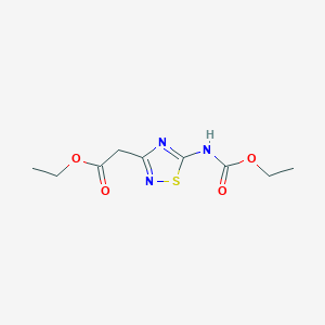 molecular formula C9H13N3O4S B11789467 Ethyl 2-(5-((ethoxycarbonyl)amino)-1,2,4-thiadiazol-3-yl)acetate CAS No. 150215-10-4