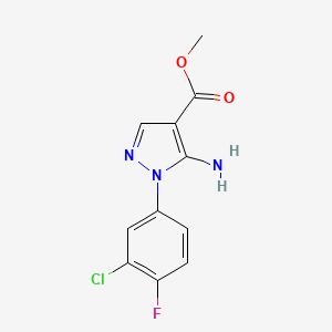 molecular formula C11H9ClFN3O2 B11789540 Methyl 5-amino-1-(3-chloro-4-fluorophenyl)-1H-pyrazole-4-carboxylate 