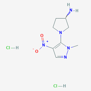 molecular formula C8H15Cl2N5O2 B11789837 (S)-1-(1-Methyl-4-nitro-1H-pyrazol-5-yl)pyrrolidin-3-amine dihydrochloride 