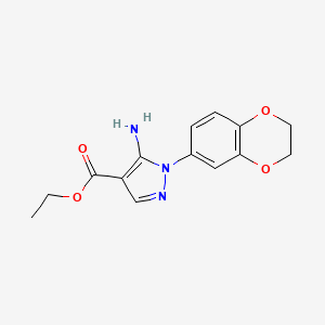 molecular formula C14H15N3O4 B11789874 Ethyl 5-amino-1-(2,3-dihydrobenzo[b][1,4]dioxin-6-yl)-1H-pyrazole-4-carboxylate 
