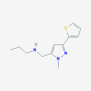 molecular formula C12H17N3S B11789936 N-((1-Methyl-3-(thiophen-2-yl)-1H-pyrazol-5-yl)methyl)propan-1-amine 