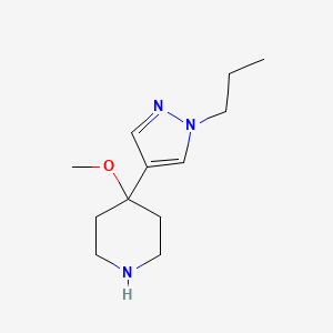 molecular formula C12H21N3O B11790360 4-Methoxy-4-(1-propyl-1H-pyrazol-4-yl)piperidine 