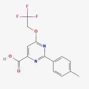 molecular formula C14H11F3N2O3 B11790518 2-(p-Tolyl)-6-(2,2,2-trifluoroethoxy)pyrimidine-4-carboxylic acid 