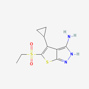 molecular formula C10H13N3O2S2 B11790590 4-Cyclopropyl-5-(ethylsulfonyl)-1H-thieno[2,3-c]pyrazol-3-amine 
