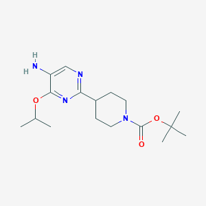 molecular formula C17H28N4O3 B11790609 Tert-butyl 4-(5-amino-4-isopropoxypyrimidin-2-YL)piperidine-1-carboxylate 