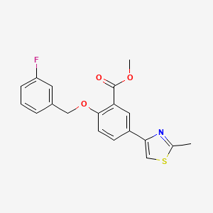 molecular formula C19H16FNO3S B11790920 Methyl 2-((3-fluorobenzyl)oxy)-5-(2-methylthiazol-4-yl)benzoate 