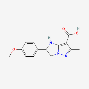 molecular formula C14H15N3O3 B11791564 2-(4-Methoxyphenyl)-6-methyl-2,3-dihydro-1H-imidazo[1,2-b]pyrazole-7-carboxylic acid 