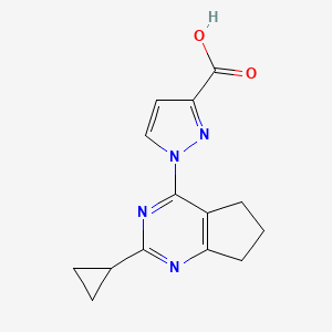 molecular formula C14H14N4O2 B11792017 1-(2-Cyclopropyl-6,7-dihydro-5H-cyclopenta[d]pyrimidin-4-yl)-1H-pyrazole-3-carboxylic acid 