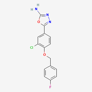 molecular formula C15H11ClFN3O2 B11792080 5-(3-Chloro-4-((4-fluorobenzyl)oxy)phenyl)-1,3,4-oxadiazol-2-amine 