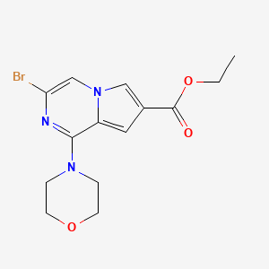 molecular formula C14H16BrN3O3 B11792320 Ethyl 3-bromo-1-morpholinopyrrolo[1,2-A]pyrazine-7-carboxylate 