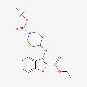 molecular formula C21H27NO6 B11792343 tert-Butyl 4-((2-(ethoxycarbonyl)benzofuran-3-yl)oxy)piperidine-1-carboxylate 