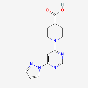 molecular formula C13H15N5O2 B11792681 1-(6-(1H-Pyrazol-1-yl)pyrimidin-4-yl)piperidine-4-carboxylic acid 