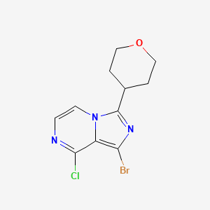 molecular formula C11H11BrClN3O B11793158 1-Bromo-8-chloro-3-(tetrahydro-2H-pyran-4-YL)imidazo[1,5-A]pyrazine 