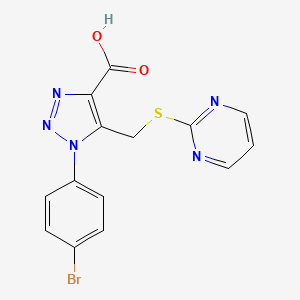 molecular formula C14H10BrN5O2S B11793214 1-(4-Bromophenyl)-5-((pyrimidin-2-ylthio)methyl)-1H-1,2,3-triazole-4-carboxylic acid 